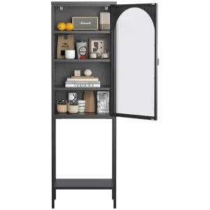 Metal Glass Door Display Storage Cabinet, 5 Tier Cube Bookshelf Storage Cabinet With 3 Adjustable Sh