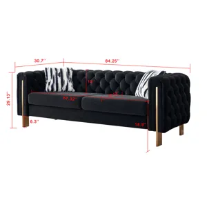Chesterfield - Modern Tufted Velvet Living Room Sofa, 84.25\'\'W Couch - Black