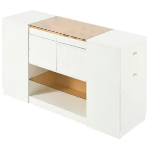 Modern Luxury Multi-Functional Island Vanity Dresser And Storage Cabinet With Glass Tabletop, Displa