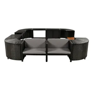 Spa Surround Spa Frame Quadrilateral Outdoor Rattan Sectional Sofa Set With Mini Sofa, Wooden Seats 