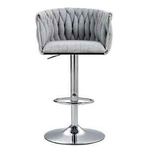 360 Degree Swivel Bar Stools Adjustable Counter Height Bar Chairs With Woven Back & Footrest, Silver