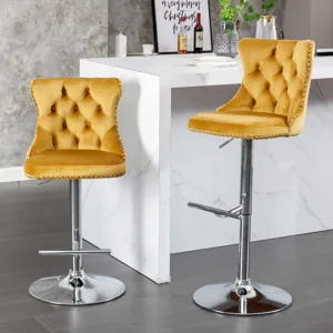 Swivel Velvet Barstools Adjusatble Seat Height From 25-33\", Modern Upholstered Chrome Base Bar Stoo