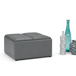 Avalon - Square Coffee Table Storage Ottoman - Stone Grey