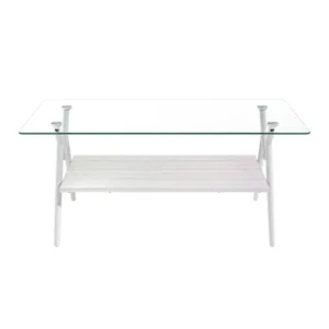Rectangle Coffee Table With Tempered Glass Top And Metal Legs, Modern Table For Living Room - Transp