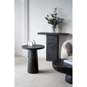 Round Side Table With Pedestal Base - Black - Black