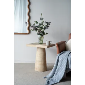 Square Side Table With Pedestal Base - Cream