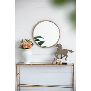 Round Wood Mirror, Wall Mounted Mirror Home Decor For Bathroom Living Room - Brown