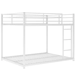 Full Over Full Metal Bunk Bed, Low Bunk Bed With Ladder - White