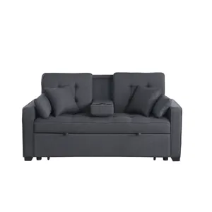 Cody II - 69.5\"W Dark Gray Linen Convertible Sleeper Loveseat With Cup Holder, Charging Ports and P