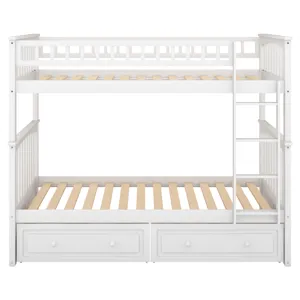 Twin Over Twin Bunk Bed With Drawers, Convertible Beds - White