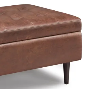 Shay - Mid Century Small Coffee Table Storage Ottoman - Distressed Saddle Brown