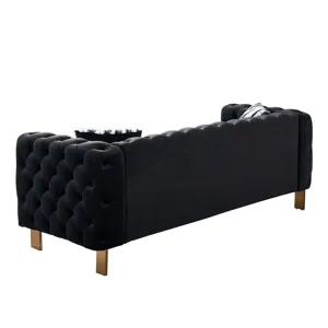 Chesterfield - Modern Tufted Velvet Living Room Sofa, 84.25\'\'W Couch - Black