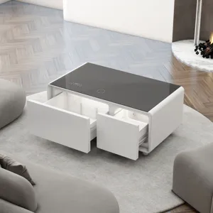 Modern Smart Coffee Table With Built-In Fridge, Bluetooth Speaker, Wireless Charging, Touch Control 