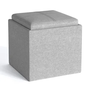 Rockwood - Cube Storage Ottoman with Tray - Cloud Grey