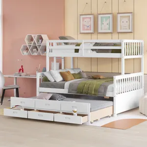 Twin Over Full Bunk Bed With Twin Size Trundle, Separable Bunk Bed With Drawers For Bedroom - White