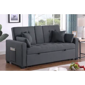 Cody II - 69.5\"W Dark Gray Linen Convertible Sleeper Loveseat With Cup Holder, Charging Ports and P