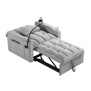 Convertible Sleeper Chair Sofa Bed Adjustable Pull Out Sleeper Chair Bed Multi-Pockets Folding Sofa 