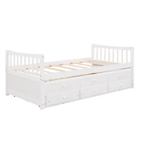 Twin Size Daybed With Trundle And Drawers - White