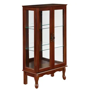 Curio Cabinet Lighted Curio Diapaly Cabinet With Adjustable Shelves And Mirrored Back Panel, Tempere