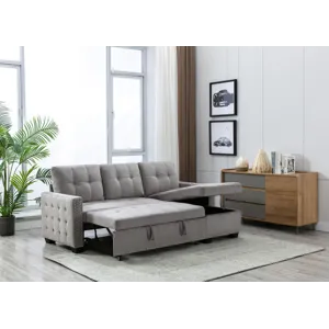 Reversible Sectional Storage Sleeper Sofa Bed, L-Shape 2 Seat Sectional Chaise With Storage, Skin-Fe