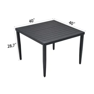 Outdoor Patio Square Dining Table With Tapered Feet & Umbrella Hole - Ember Black