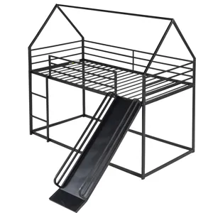 Twin Over Twin House Bunk Bed With Ladder And Slide - Black