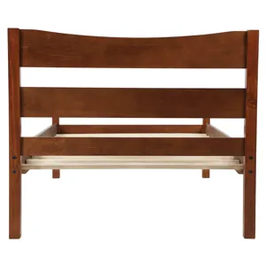 Twin Size Platform Bed With Headboard And Wooden Slat Support Walnut
