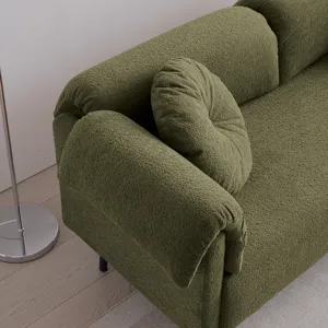 Modern Lamb Wool Sofa With Decorative Throw Pillows For Small Spaces - Emerald