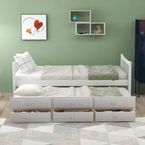 Twin Size Daybed With Trundle And Drawers - White