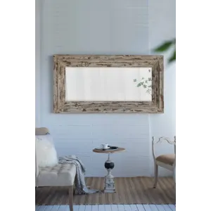 Full Length Rectangle Floor Mirror With Distressed Wood Frame - Brown