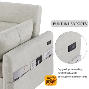 Pull Out Sleep Sofa Bed Loveseats Sofa Couch With Adjsutable Backrest, Storage Pockets, 2 Soft Pillo