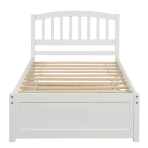 Twin Size Platform Bed Wood Bed Frame With Trundle - White