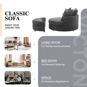 360° Swivel Accent Barrel Chair With Storage Ottoman & 4 Pillows, Modern Chenille Leisure Chair Roun