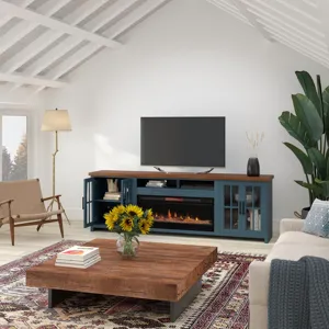 Nantucket - 97" Fireplace TV Stand - Blue Denim / Whiskey