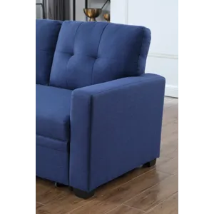 Upholstered Pull Out Sectional Sofa With Chaise - Blue