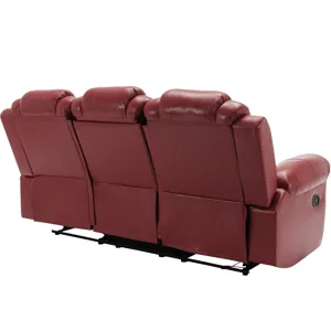3 Pieces Recliner Sofa Sets Home Theater Seating Manual Recliner Chair With Center Console And Led L