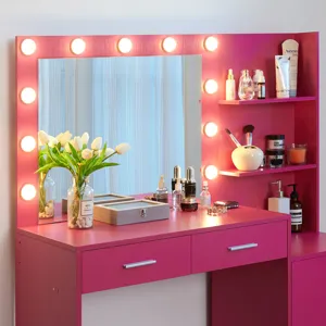 Vanity Desk With Mirror And Lights, 46.4In Dressing Table With 2 Large Drawer & Large Vertical Organ