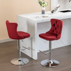 Swivel Velvet Barstools Adjusatble Seat Height From 25-33\", Chrome Base Bar Stools With Backs Comfo