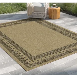 Earth - 5\'3\" X 7\'3\" Polypropylene Indoor / Outdoor Area Rug - Jute / Black