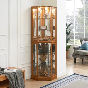 6 Shelf Corner Curio Display Cabinet With Lights, Mirrors And Adjustable Shelves (E26 Light Bulb Not