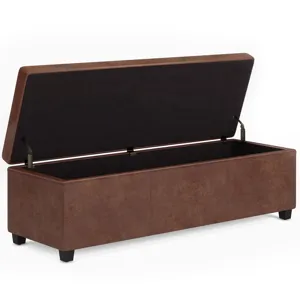 Avalon - Extra Large Storage Ottoman Bench - Distressed Saddle Brown
