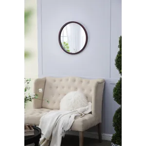 Circle Wall Mirror With Wooden Frame And Walnut Finish, Wall Mirror For Living Room Dining Room - Br