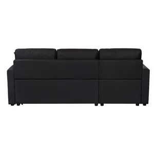 Paisley - Linen Fabric Reversible Sleeper Sectional Sofa With Storage Chaise - Black
