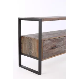 Reclaimed Wood Media TV Console Table With 3 Drarwer, Open Shelf - Antique Gray