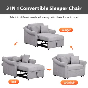 Chenille Convertible Sleeper Chair With Adjustable Backrest, 3 In 1 Lounger Chair Turns Into Bed, Si