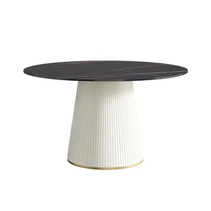 Modern Artificial Stone Round Plywood PU Base Dining Table, Can Accommodate 6 People, (Not Including