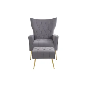 Modern Accent Chair With Ottoman, Comfy Armchair For Living Room, Bedroom, Apartment, Office - Gray