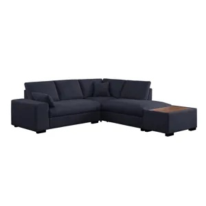 Joshua - 100\"W Dark Gray Woven Fabric Sectional Sofa With Right Facing Chaise and Console Ottoman