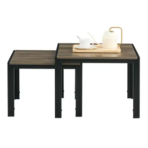 Nesting Coffee Table (Set of 2), Square Modern Stacking Table With Wood Finish For Living Room - Gra