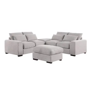 Tatman - Linen Blend Sectional With 2 Ottomans - Light Gray